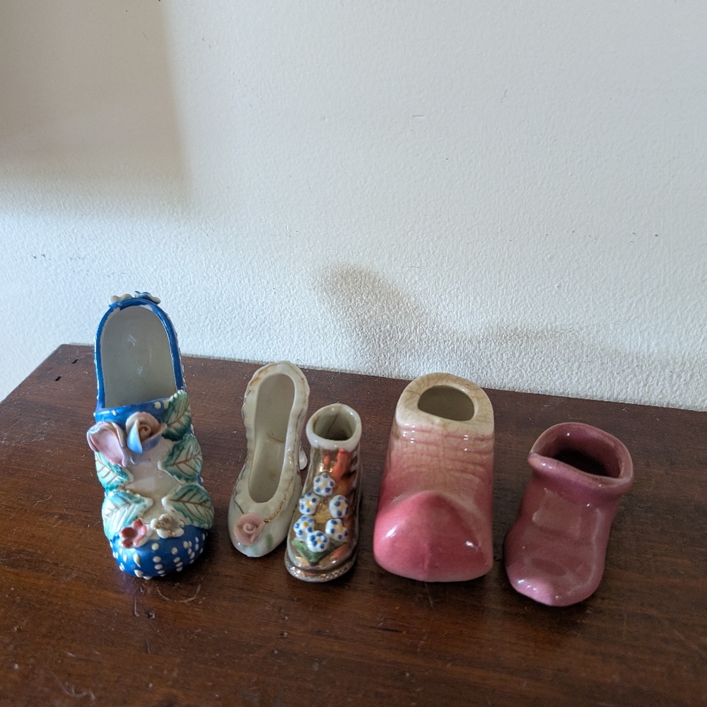 Collection Of Vintage Miniature Ceramic Shoe Figurines Trinket Dish Planter MCM
